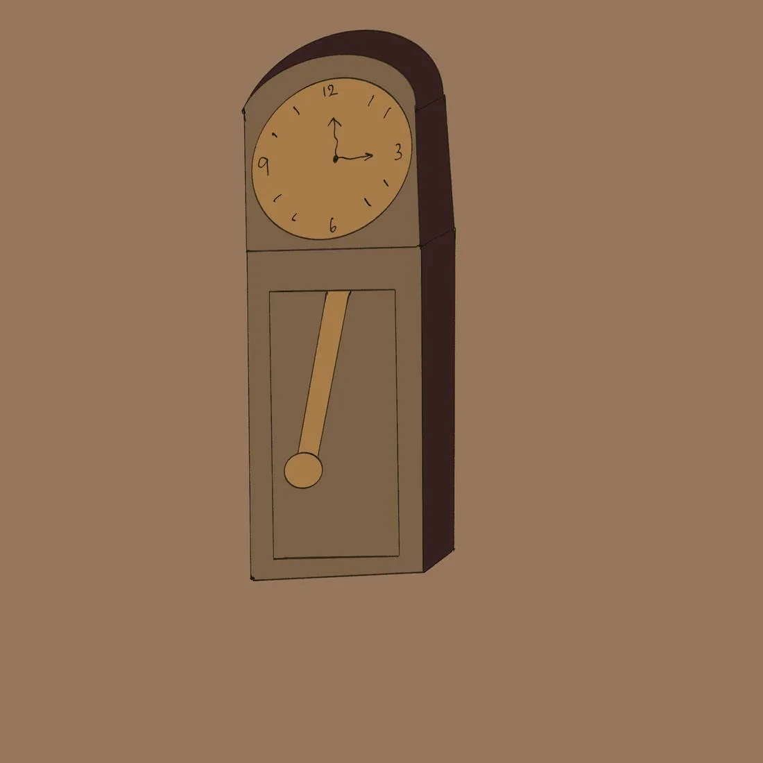 A wooden grandfather clock with a swinging pendulum
