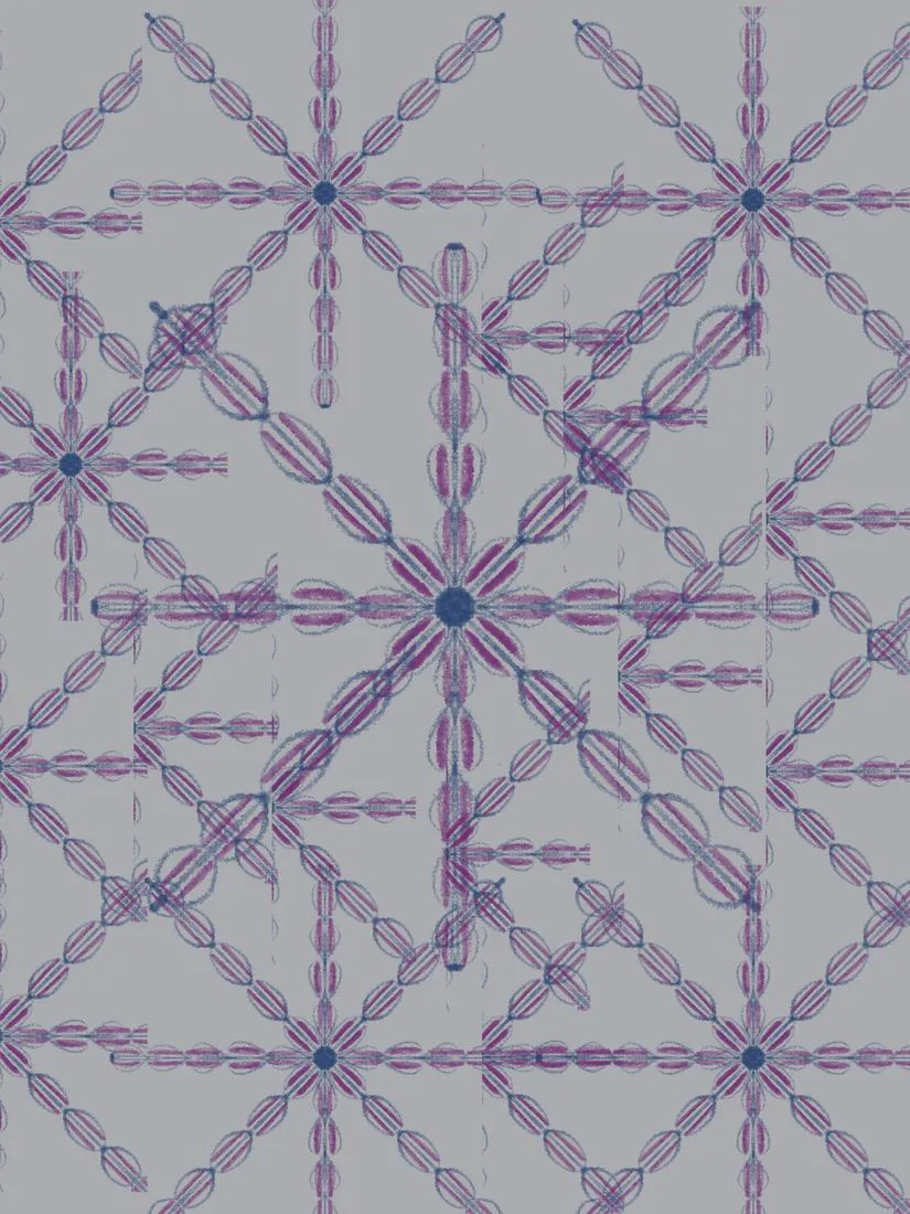 The same magenta and blue lattice on a pale blue-white ground